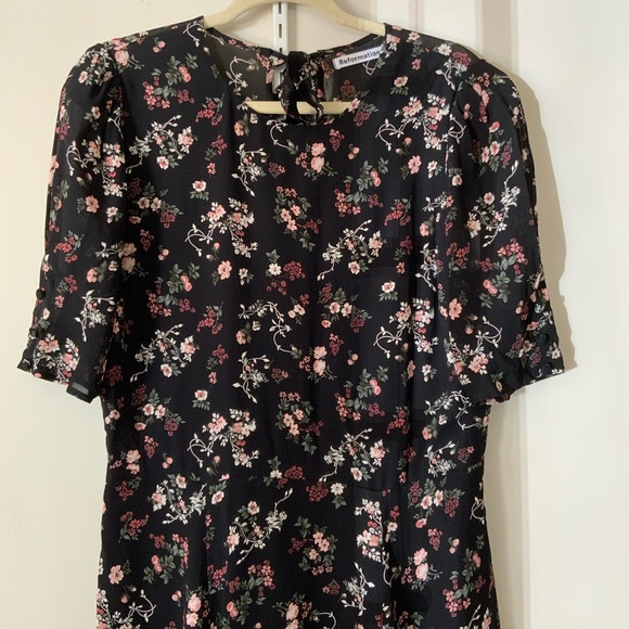 Reformation Bard Dress Mini Puff Sleeve Jolene Georgette Floral Size 12 - Picture 5 of 14